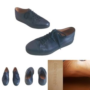 John Lobb Levah Cap Toe Leather Low Top Sneakers Navy Blue with Black Italy Made